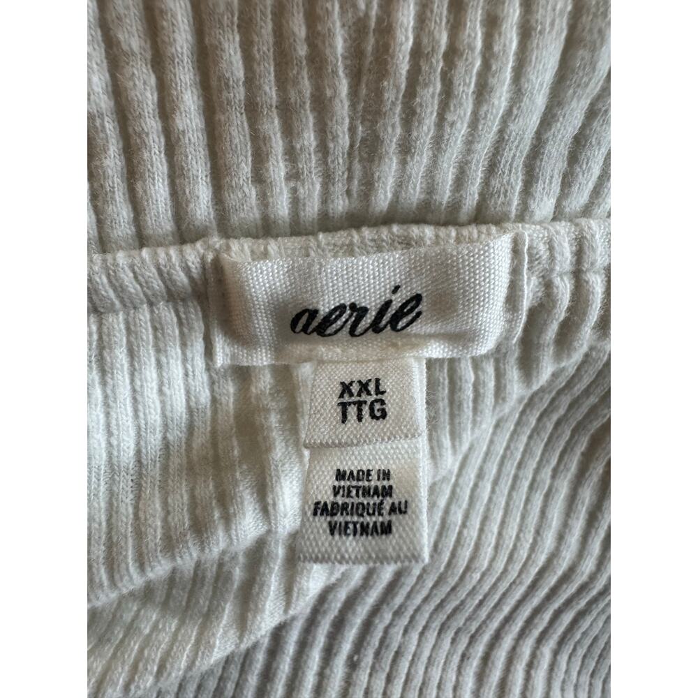 Aerie Off Shoulder Ribbed Bodysuit Cream Waffle Knit Long Sleeve XXL - Picture 4 of 12